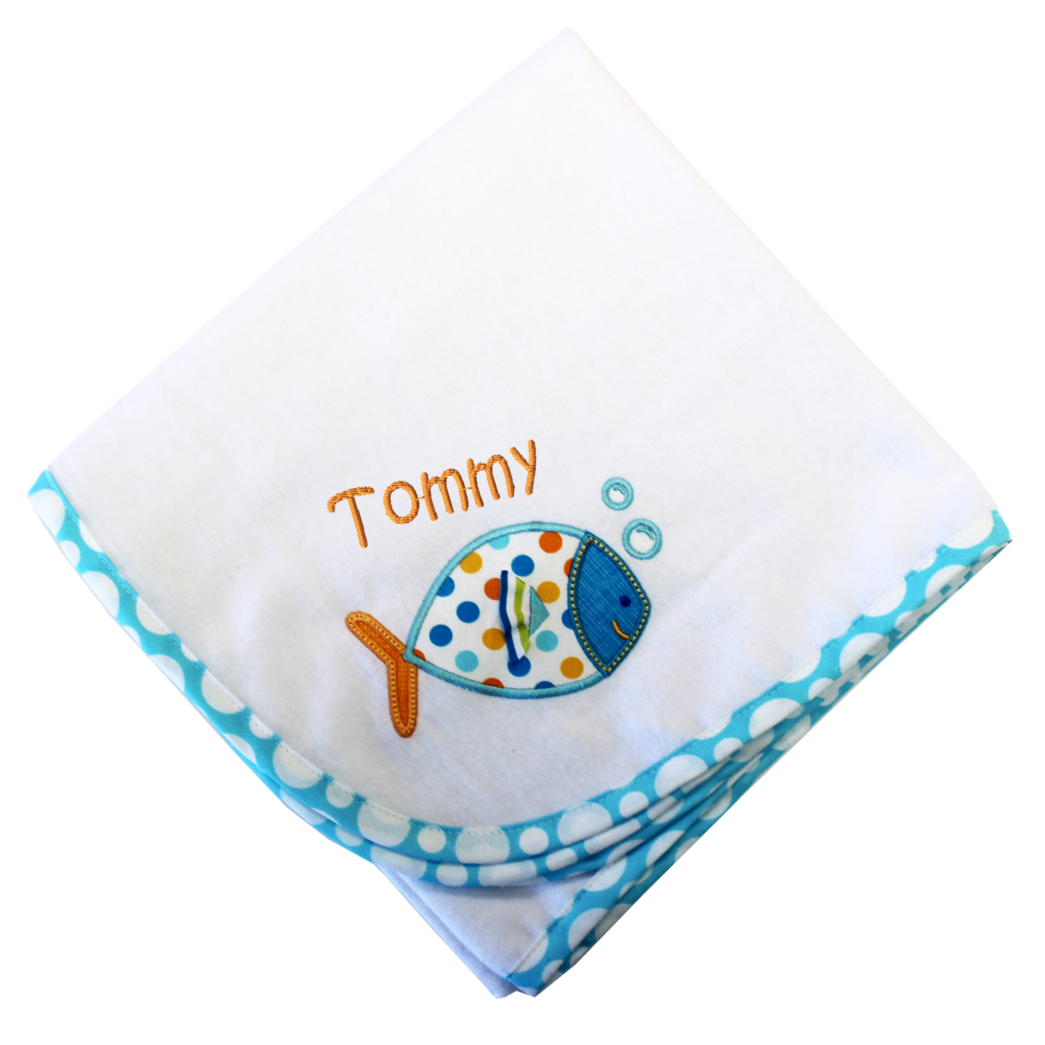 Baby Newborn Boy Blue Blanket Fish Design Custom Name