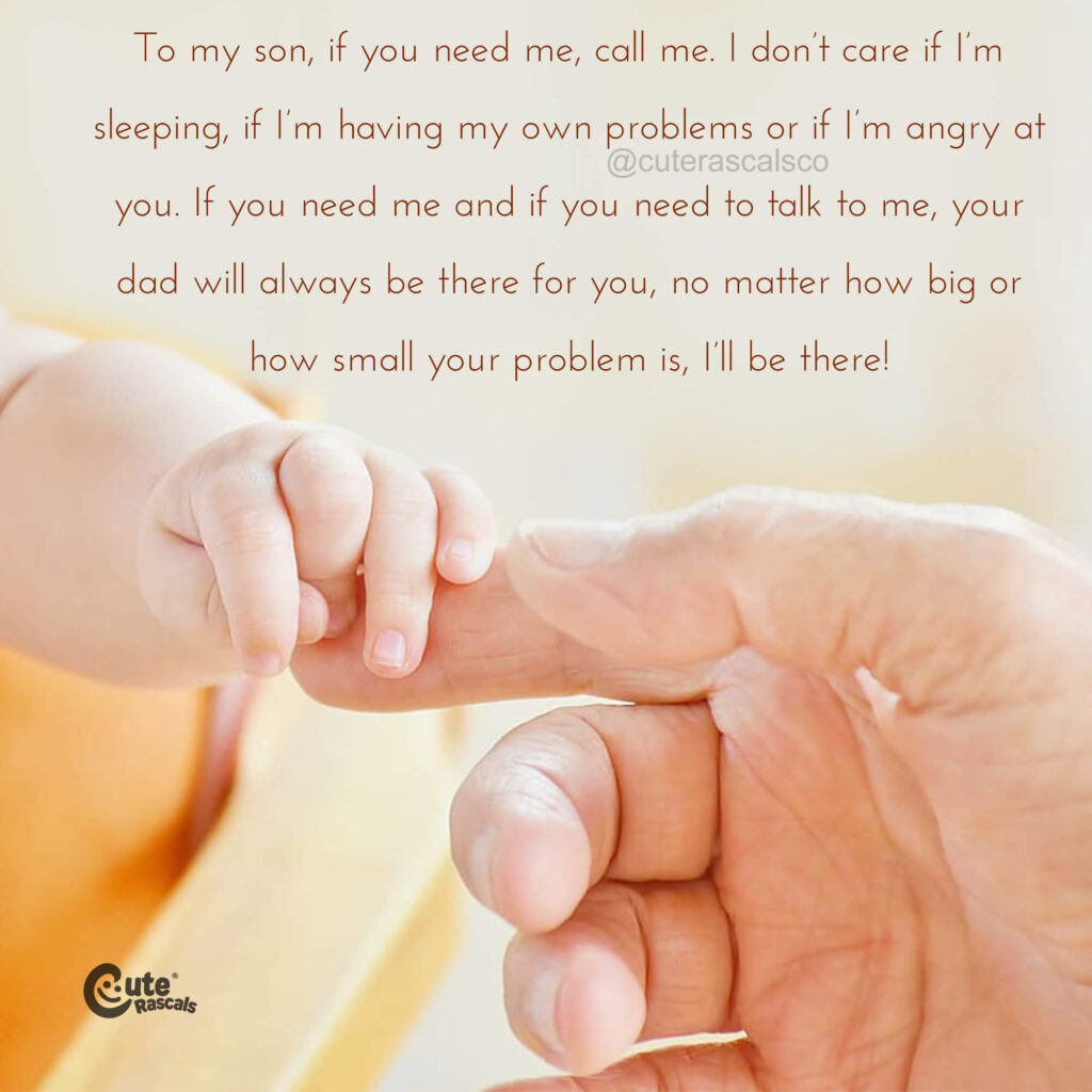 Holding daddy's finger. Father's special message to his son. Father and son quotes