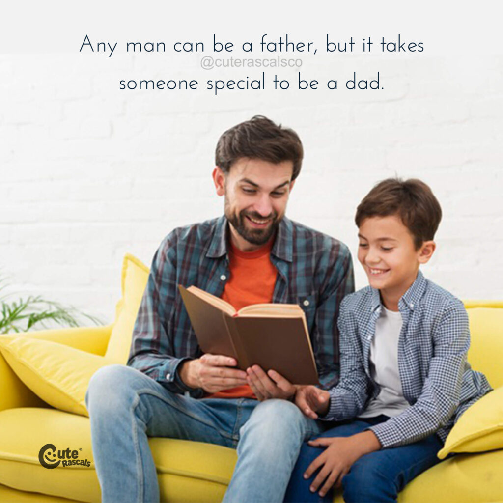 Day and son reading a book. How to be a dad quote