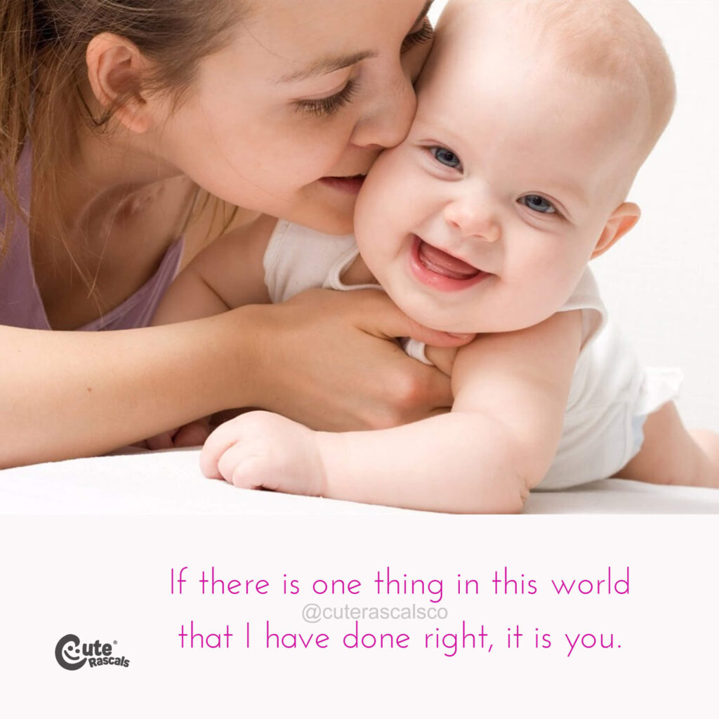 Happy child with mom with a beautiful mother's love for a child quote