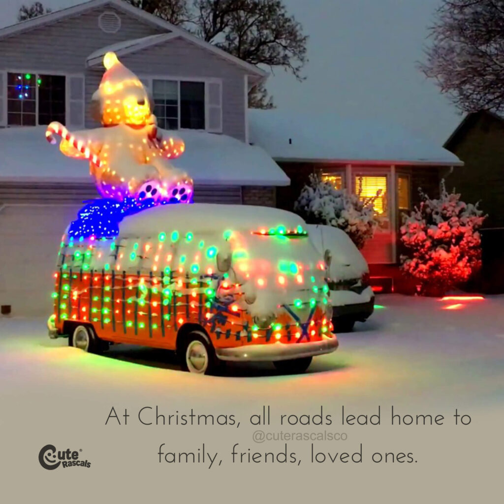 Cute car with Christmas lights and a great Christmas saying