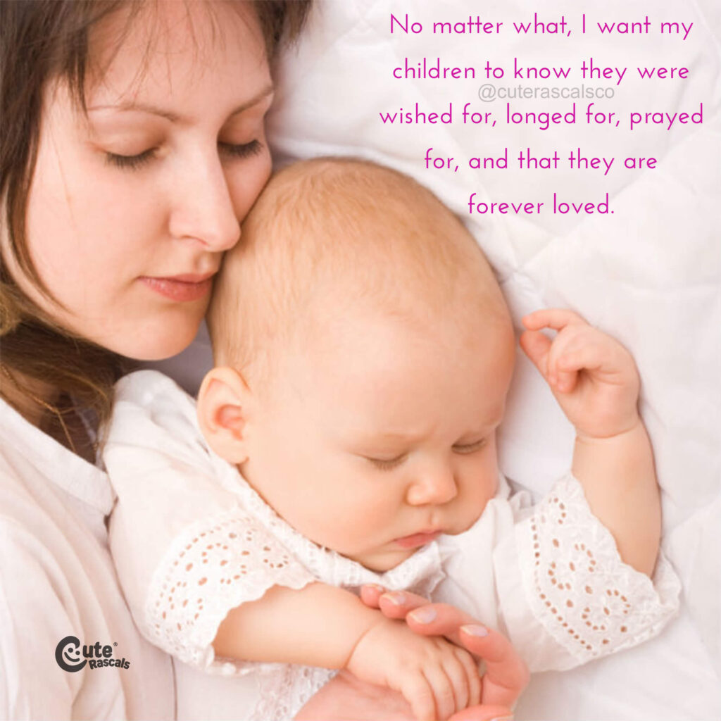 Sleeping mom and child with a beautiful mother's love for a child quote