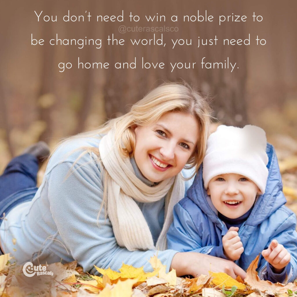 You don’t need to win a noble prize to be changing the world, you just need to go home and love your family. - Love of a mother quotes