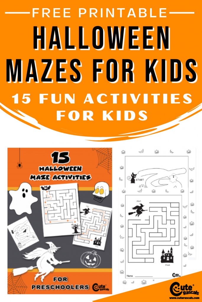Give kids some fun puzzles to solve. Click this post to download this set of 15 Halloween free printable mazes for kids.