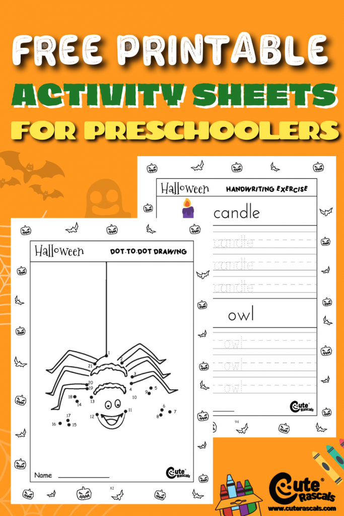Free printable activity book for preschoolers. 101 pages of fun Halloween activity sheets to keep little ones busy and learning.