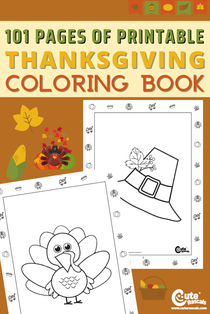 Free printable Thanksgiving themed actvity book for kids with 101 pages of awesome pictures to color.