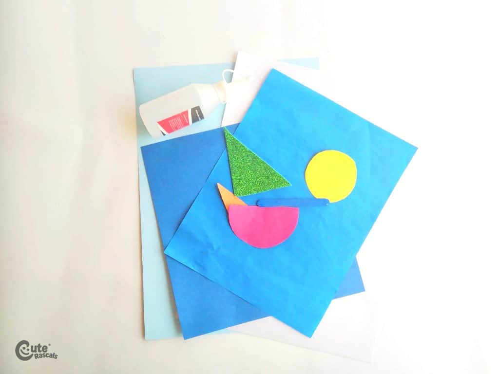 Materials for paper boat craft activity for kids