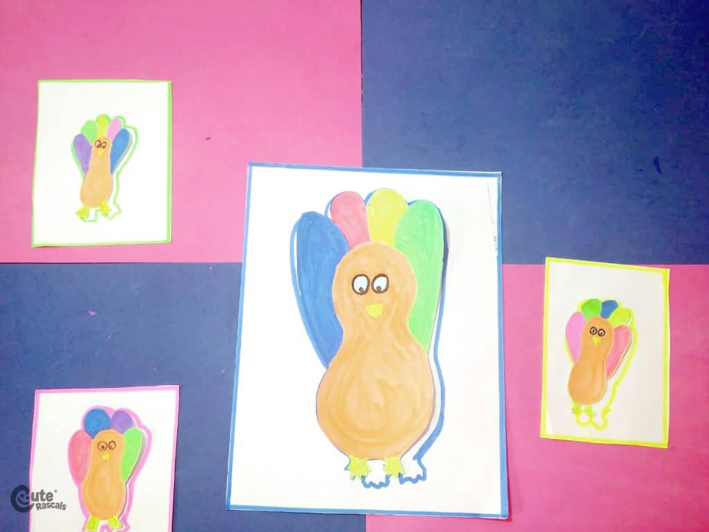 final result of turkeys of different sizes preschool Montessori Math activity.
