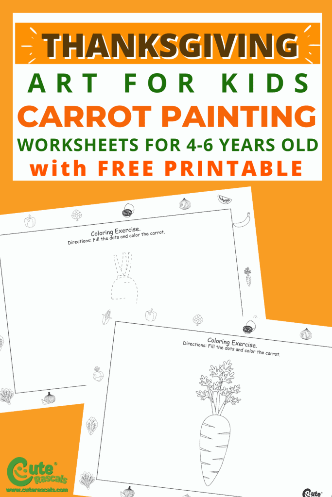 Keep kids busy this Thanksgiving with carrot painting art and add some fun worksheets too. Click to download our carrot coloring exercises.