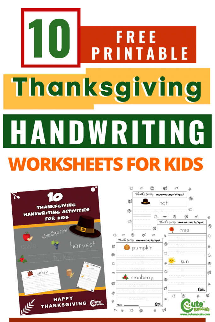 Help kids practice writing new words. Click and download this set of free printable Thanksgiving Handwriting Worksheets for kids.