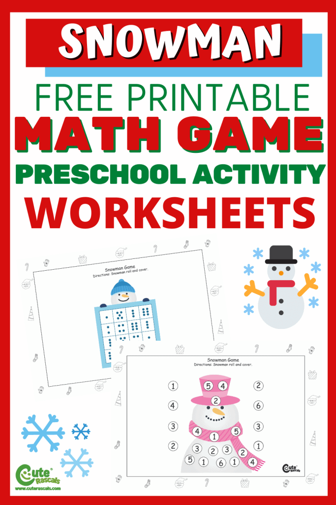 Free printable snowman and dice math game worksheets