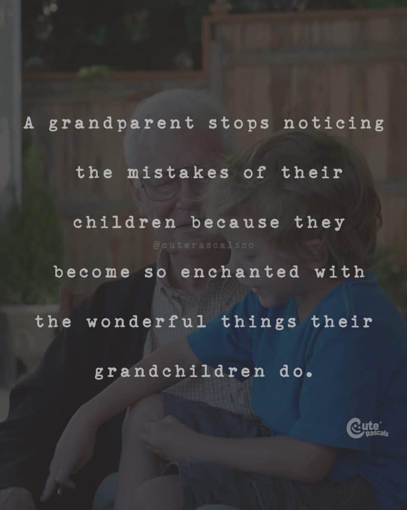 A grandparent stops noticing the mistakes of their children because they become so enchanted with the wonderful things their grandchildren do