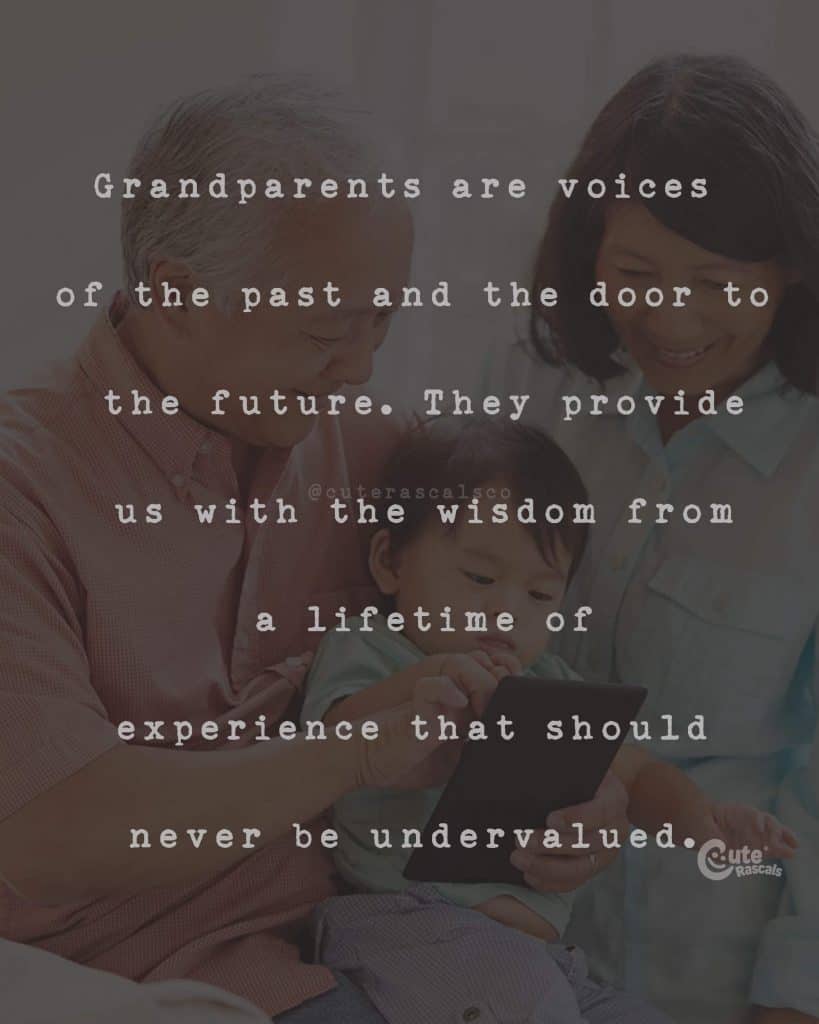 Grandparents are voices of the past and the door to the future. They provide us with the wisdom from a lifetime of experience that should never be undervalued