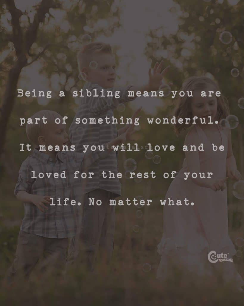 Being a sibling means you are part of something wonderful. It means you will love and be loved for the rest of your life. No matter what