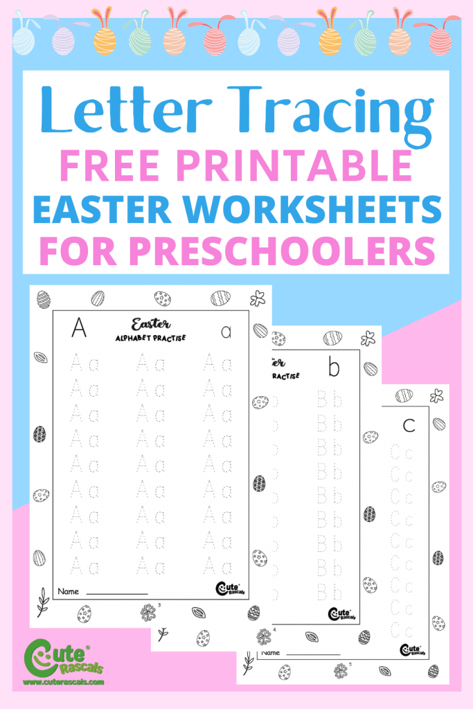 Free printable letter tracing Easter handwriting exercises for preschoolers.
