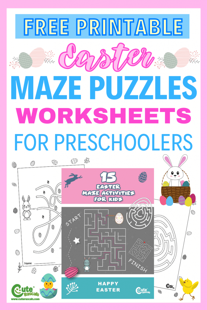 15 pages of fun free printable Easter maze worksheets for preschoolers. Click this to download and print.