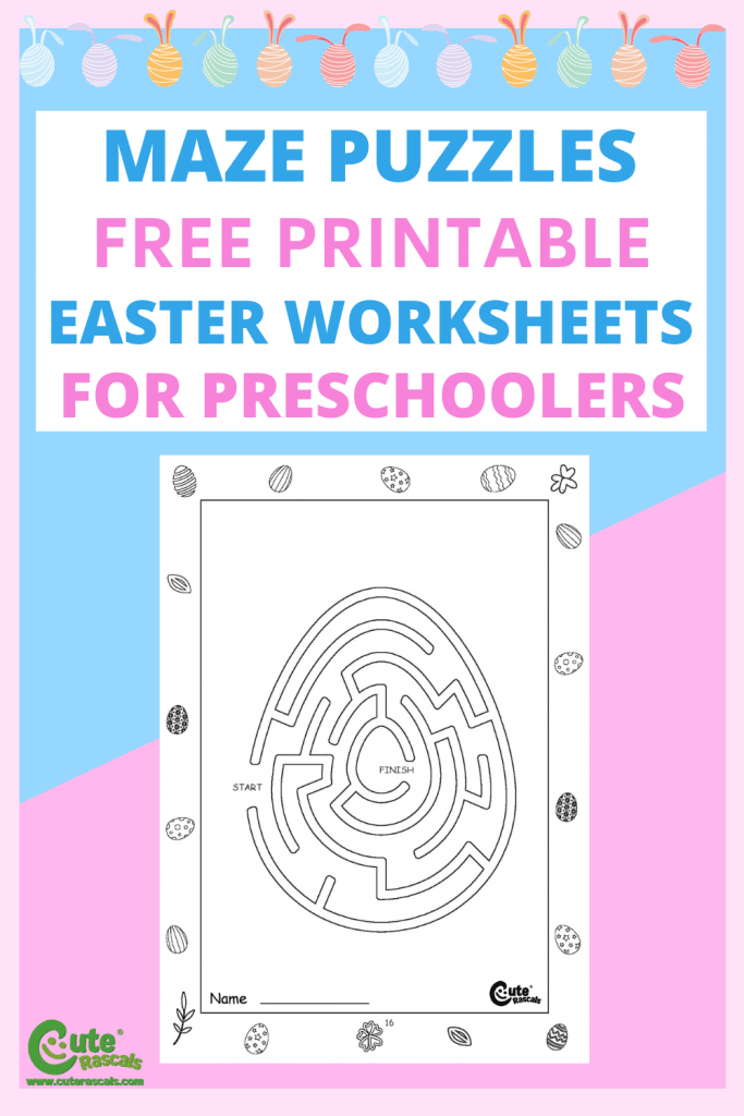 Check out this set of 15 free printable Easter Maze Worksheets for Kids.