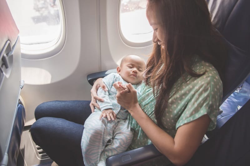 Mother Baby Sitting Together Airplane