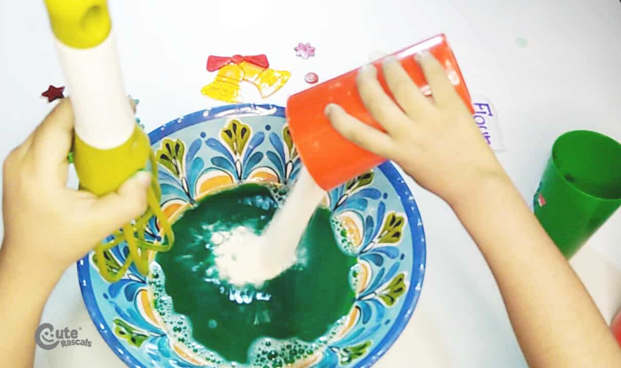 Add the flour. Christmas painting idea for kids