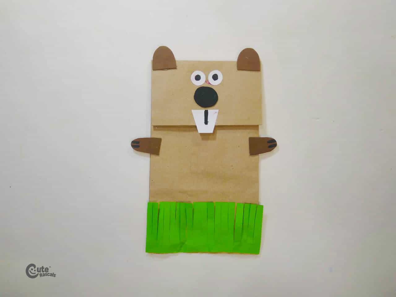 A paper bag groundhog art and craft idea made with different materials