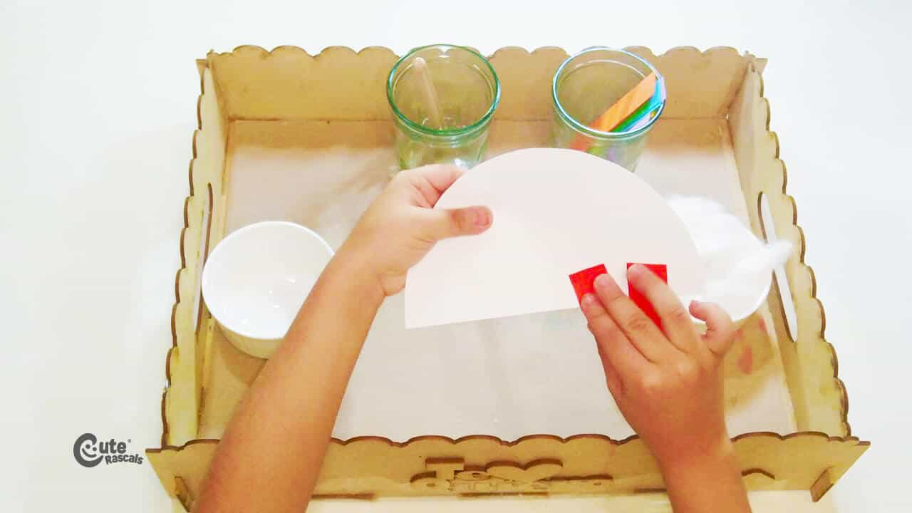 paste the paper strips on the semicircle