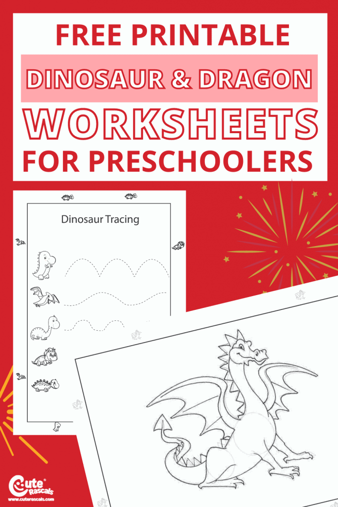 Free printable dinosaur and dragon worksheets for sensory activities for toddlers