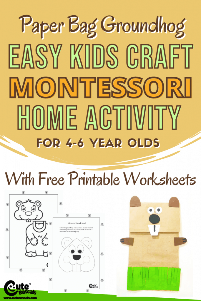 Fun paper bag groundhog art and craft idea for preschoolers. With cool free printable worksheets