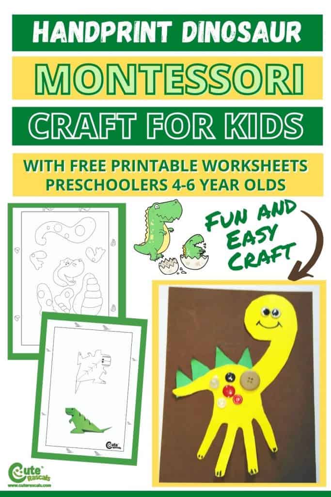 Fun and easy handprint dinosaur craft for kids activity. A Montessori activity that parents can do at home with their children.