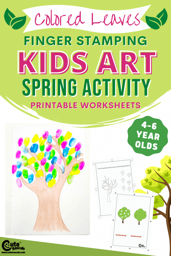 Colored leaves. Spring activity for kids with free printable worksheets.