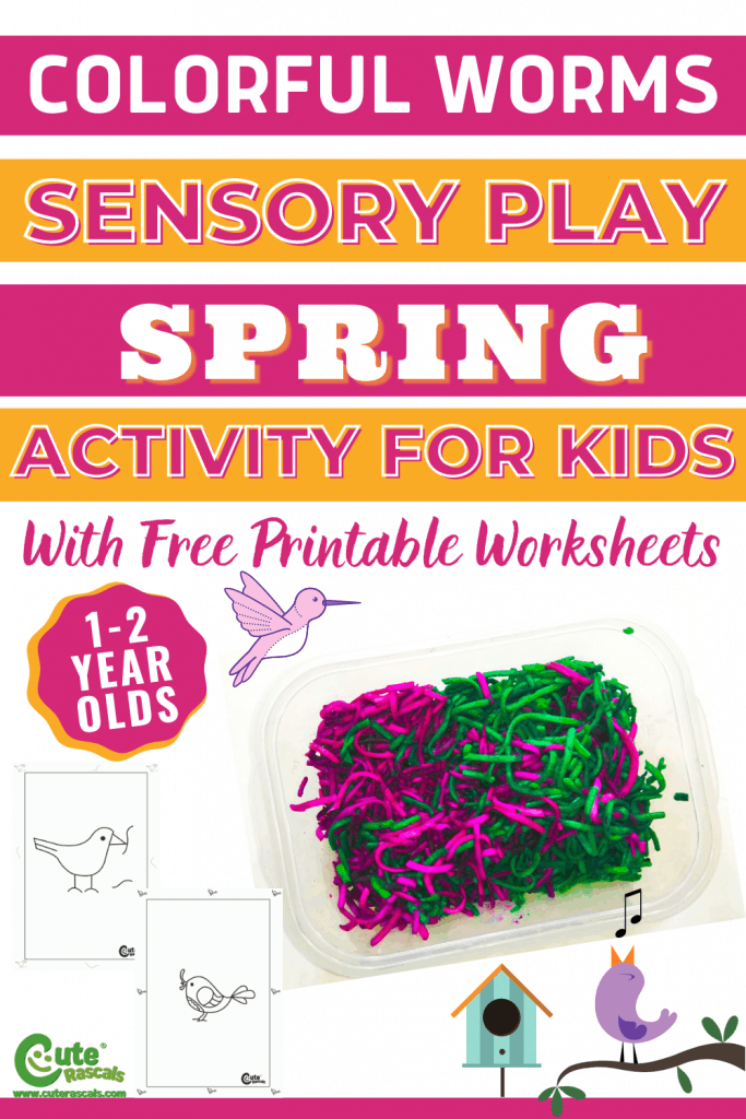 Colorful worms. Fun spring sensory play for toddlers