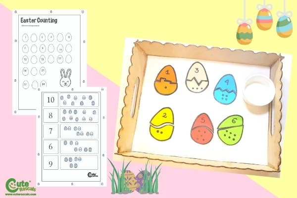 Easter Egg Montessori Math Number Activity for Preschoolers Worksheets (4-6 Year Olds)