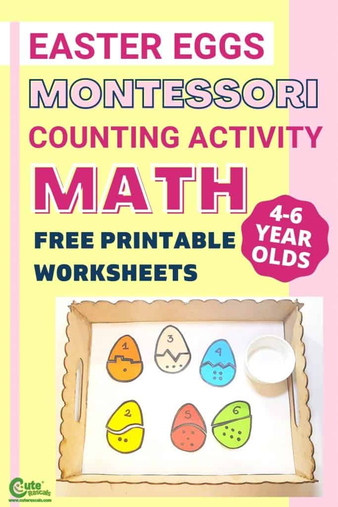 Easter eggs counting Montessori math number  activities for preschoolers with free printable Math worksheets
