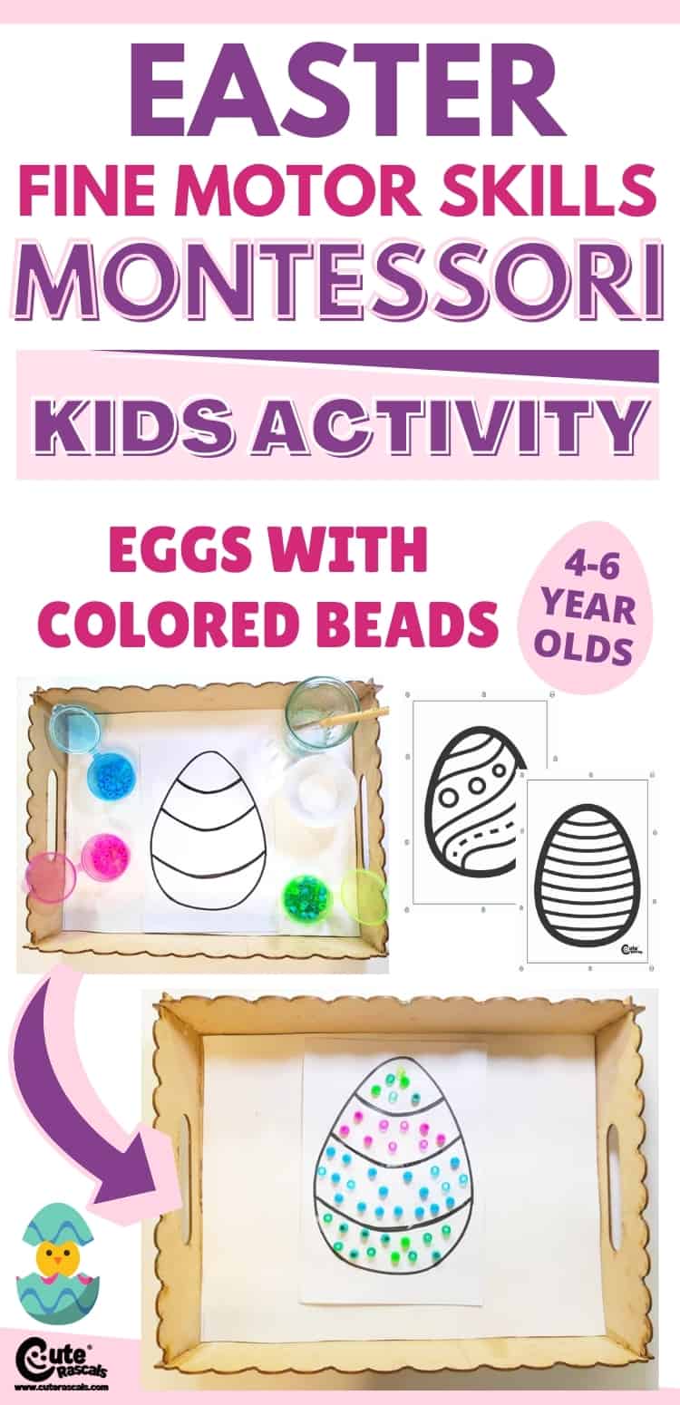 Fun Montessori Easter eggs with colored beads Easter activities for preschoolers.