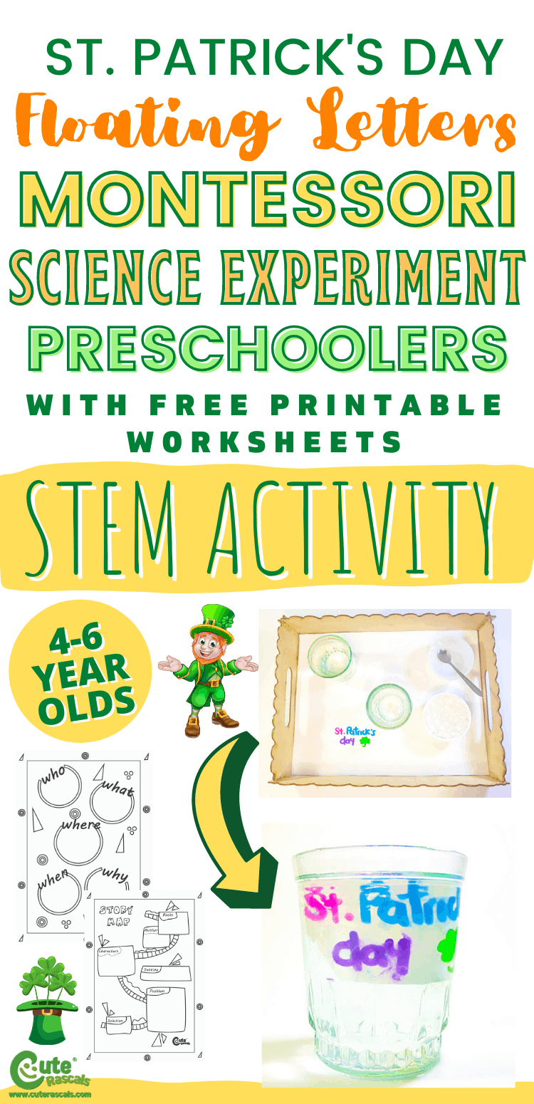 Fun St. Patrick's Day preschool science activity. Teach them how to do floating letters science experiment.