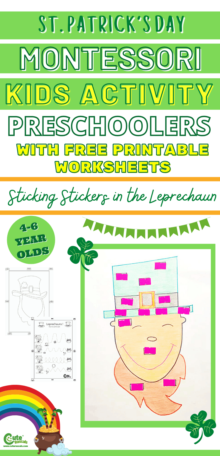 Fun St. Patrick's Day leprechaun sticking stickers activity for preschoolers.