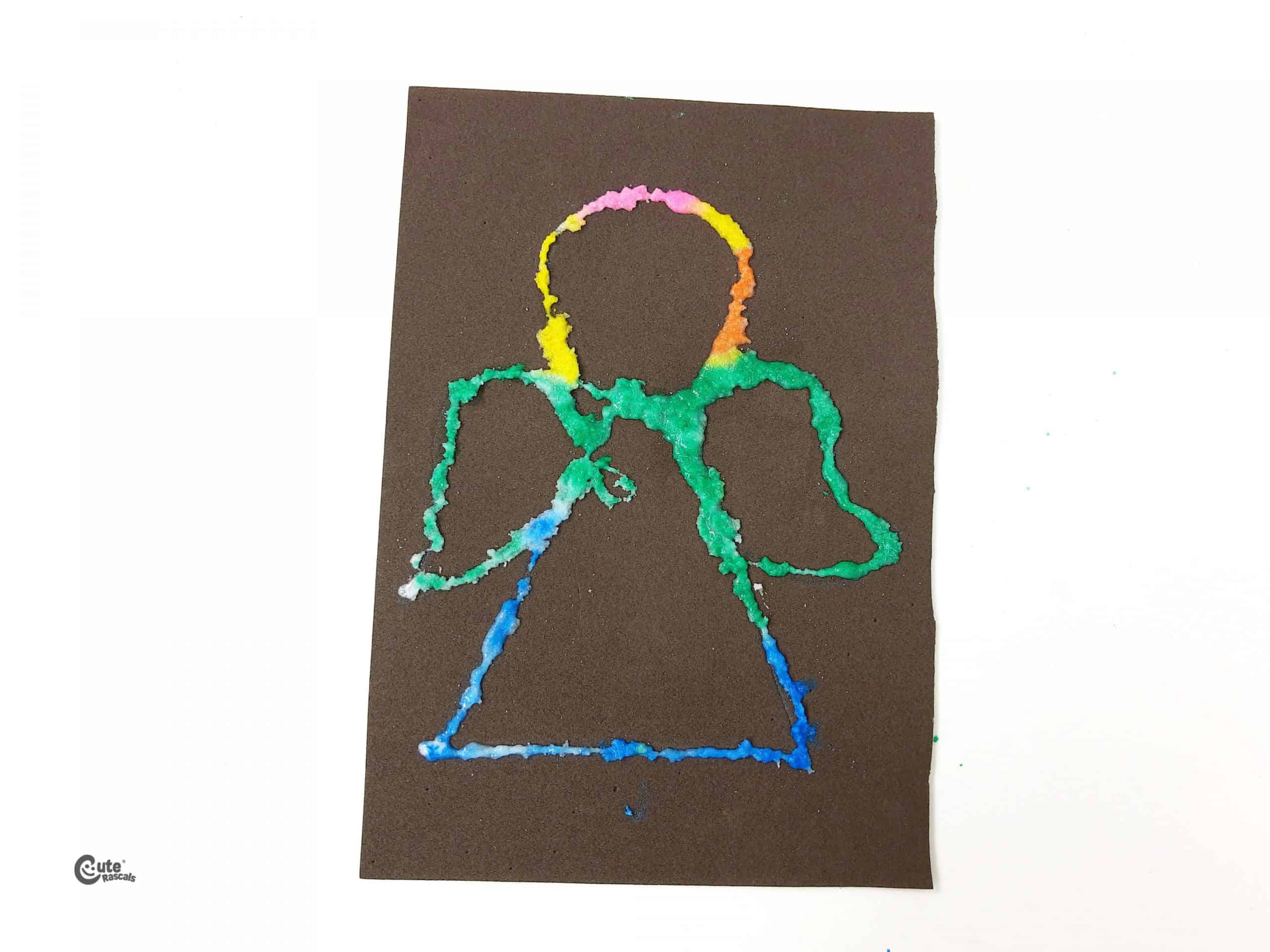 Angel made with salt, glue and watercolors. Easter art projects for preschoolers
