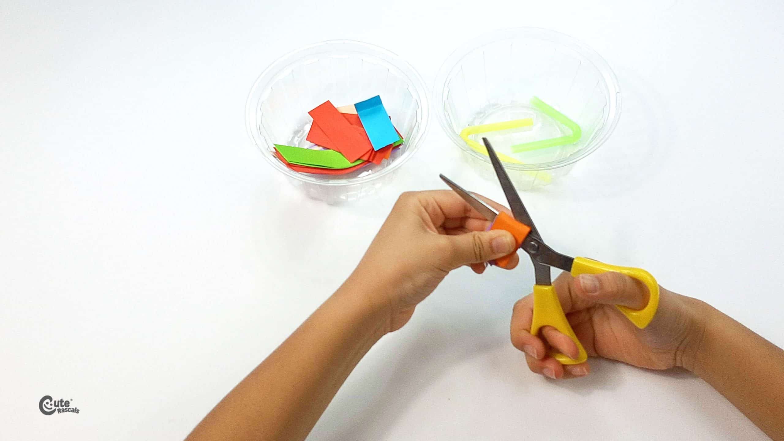 Cut out the colored paper into medium squares. Earth Day activity for preschoolers