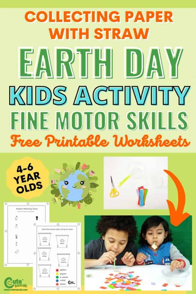 Collecting paper Earth Day activities for preschoolers with free printable worksheets.