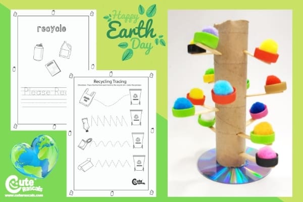 Recycled Colorful Stand Earth Day Activities for Kids Fine Motor Skills Montessori Worksheets (4-6 Year Olds)