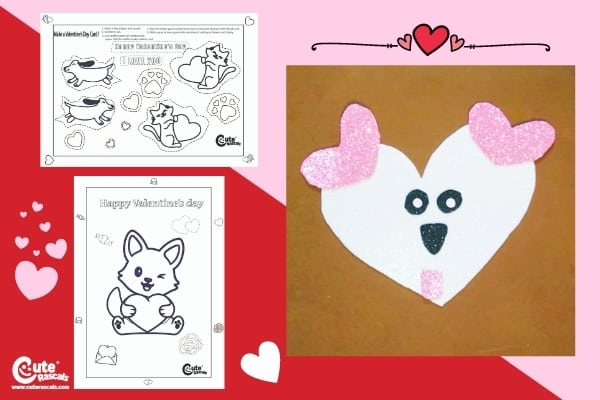 Heart Shaped Dog Valentines Day Kids Crafts Montessori Worksheets (4-6 Year Olds)