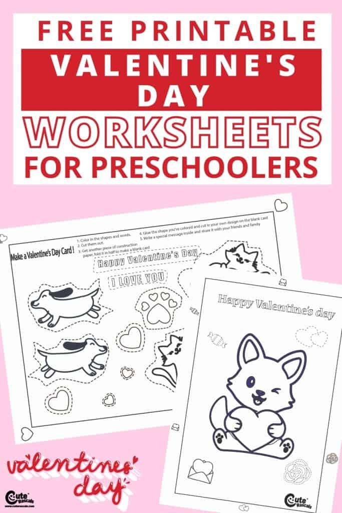 Free printable Valentine dog worksheets for kids