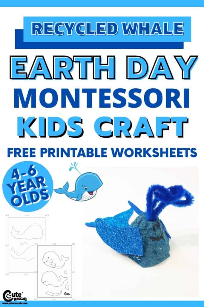 Recycled whale Earth Day craft for kids with free printable worksheets.
