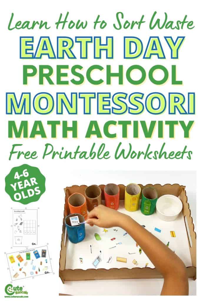 Sorting waste Earth Day preschool activity with free printable worksheets