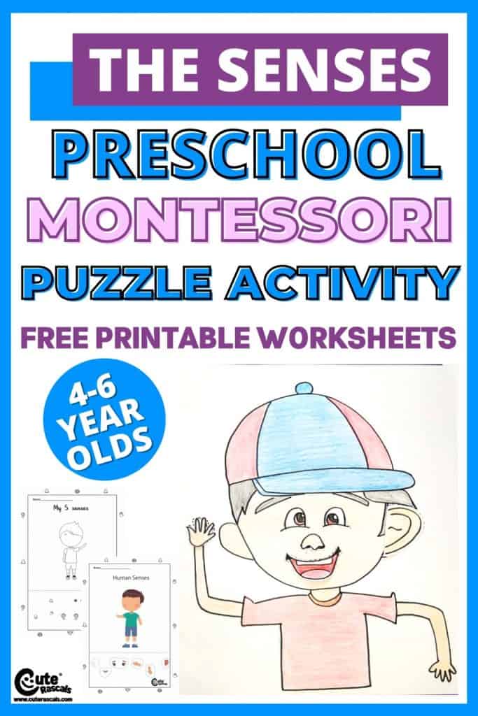 Five senses puzzle Montessori activity for kids at home with free printable worksheets.