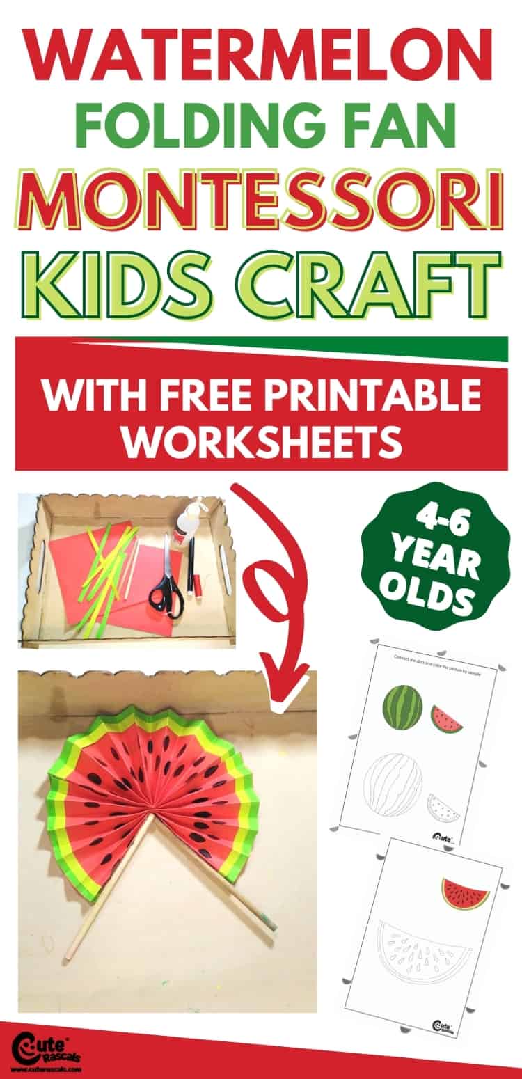 Get kids to do fun easy watermelon folding fan in this cool crafts with paper activity.