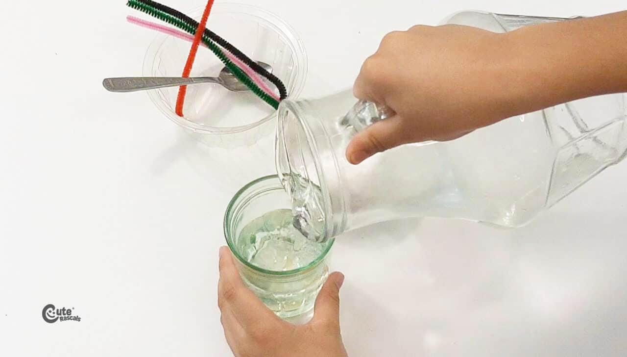 Pour the boiling water into the glass vessel. Cool science experiments for kids at home 