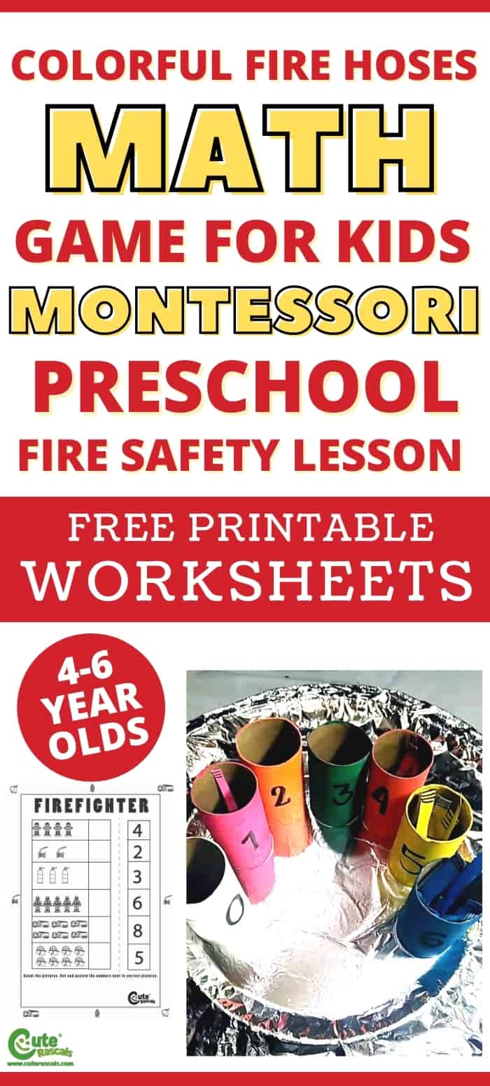 Fun fire hoses kindergarten math games for preschoolers. Counting Montessori activity.