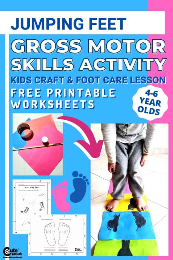 Jumping feet craft for preschoolers. Gross motor activities for kids with free printable worksheets.