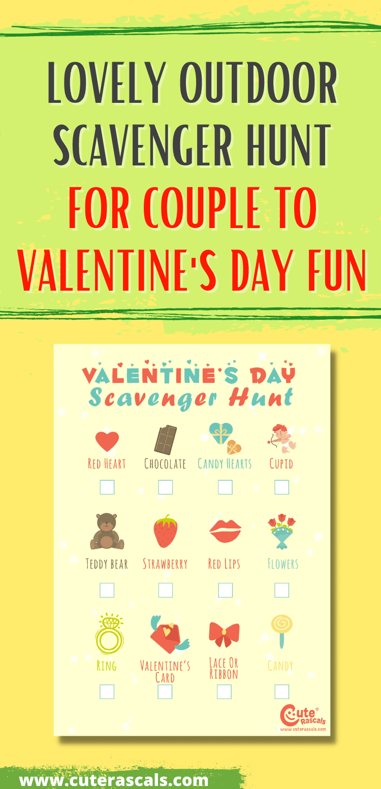 Outdoor Valentine's Day scavenger hunt for couples at home for a great time!