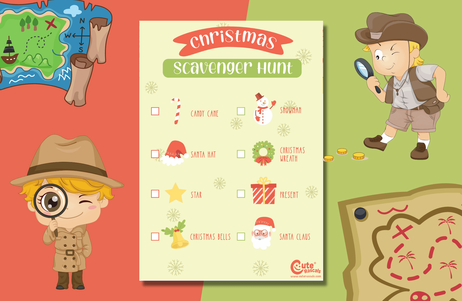 Easy! Christmas outdoor scavenger hunt for kids to enjoy in 8 clues